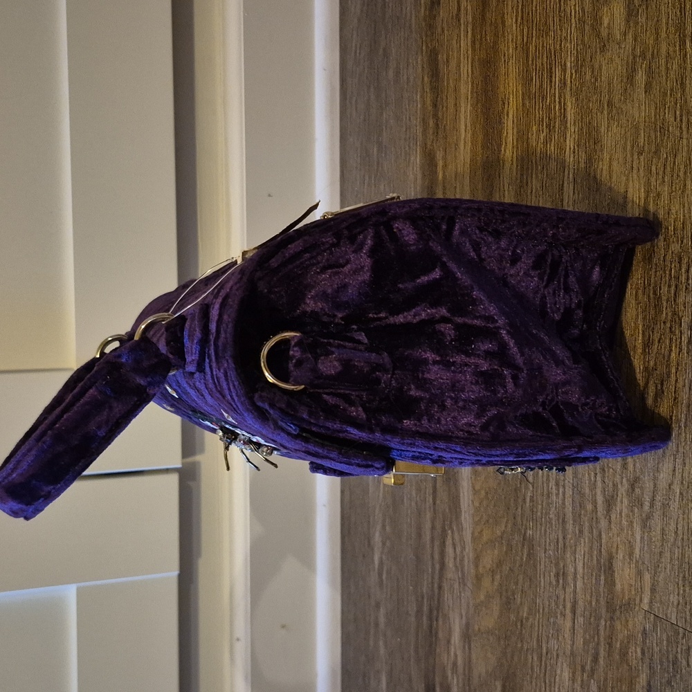 Aldo Deep Purple Velvet Whimsigoth Satchel with Insect Embroidery NWT - Picture 6 of 10